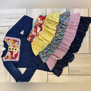 Persnickety Navy Blue Top with Multi-Color Tiered Ruffle Skirt